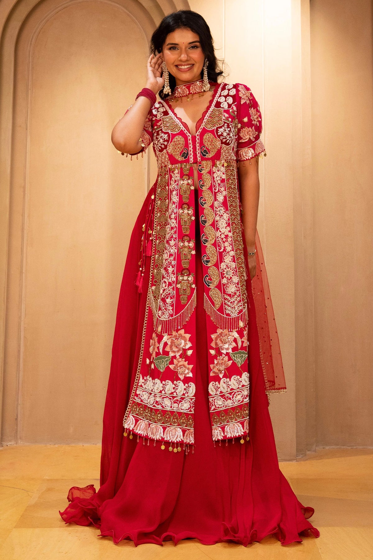 Pink Satin Organza Handworked Designer Palazzo Set - pink satin saree