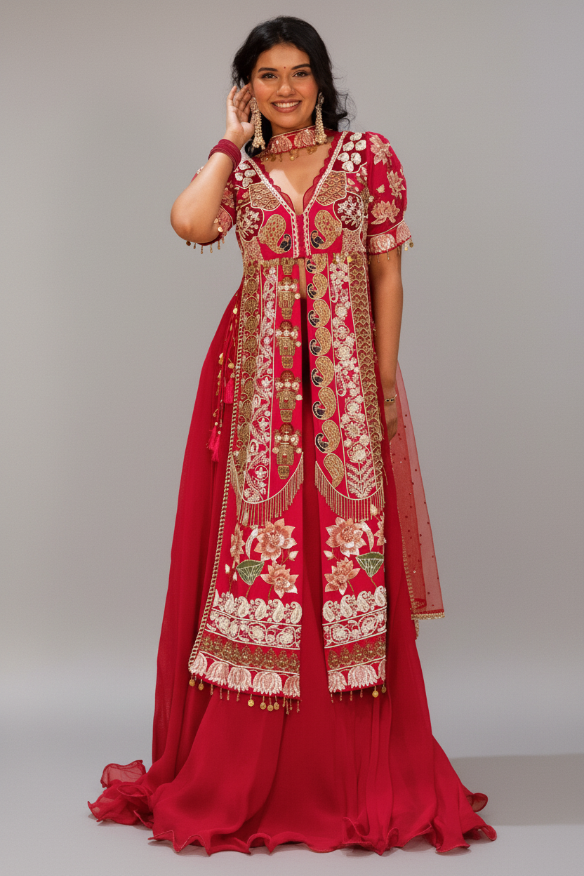 Pink Satin Organza Handworked Designer Palazzo Set - pink satin saree