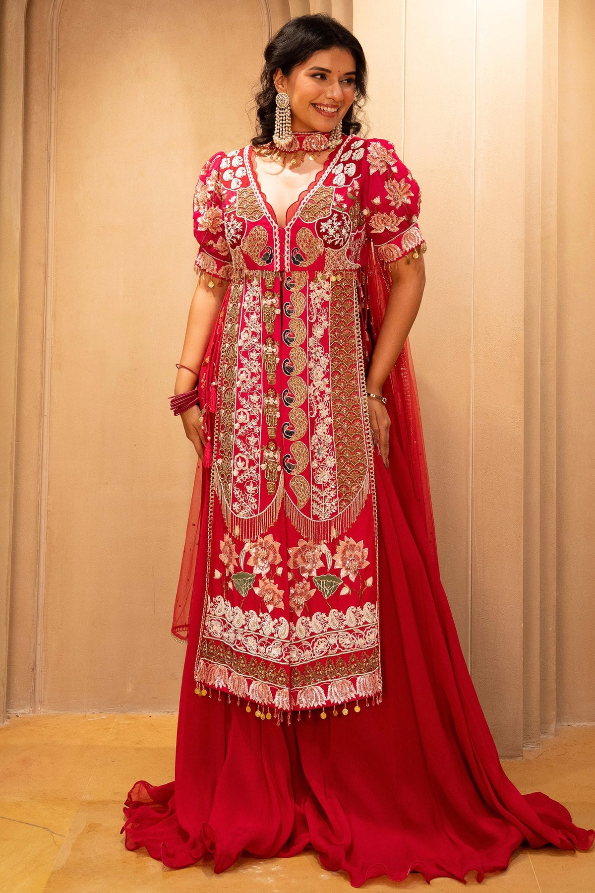 Pink Satin Organza Handworked Designer Palazzo Set - pink satin saree