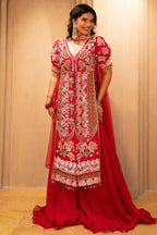 Pink Satin Organza Handworked Designer Palazzo Set - pink satin saree