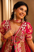Pink Satin Organza Handworked Designer Palazzo Set - pink satin saree