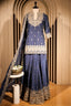 Blue Raw Silk Sequin Embroidered Palazzo Suit - red silk saree embroidered