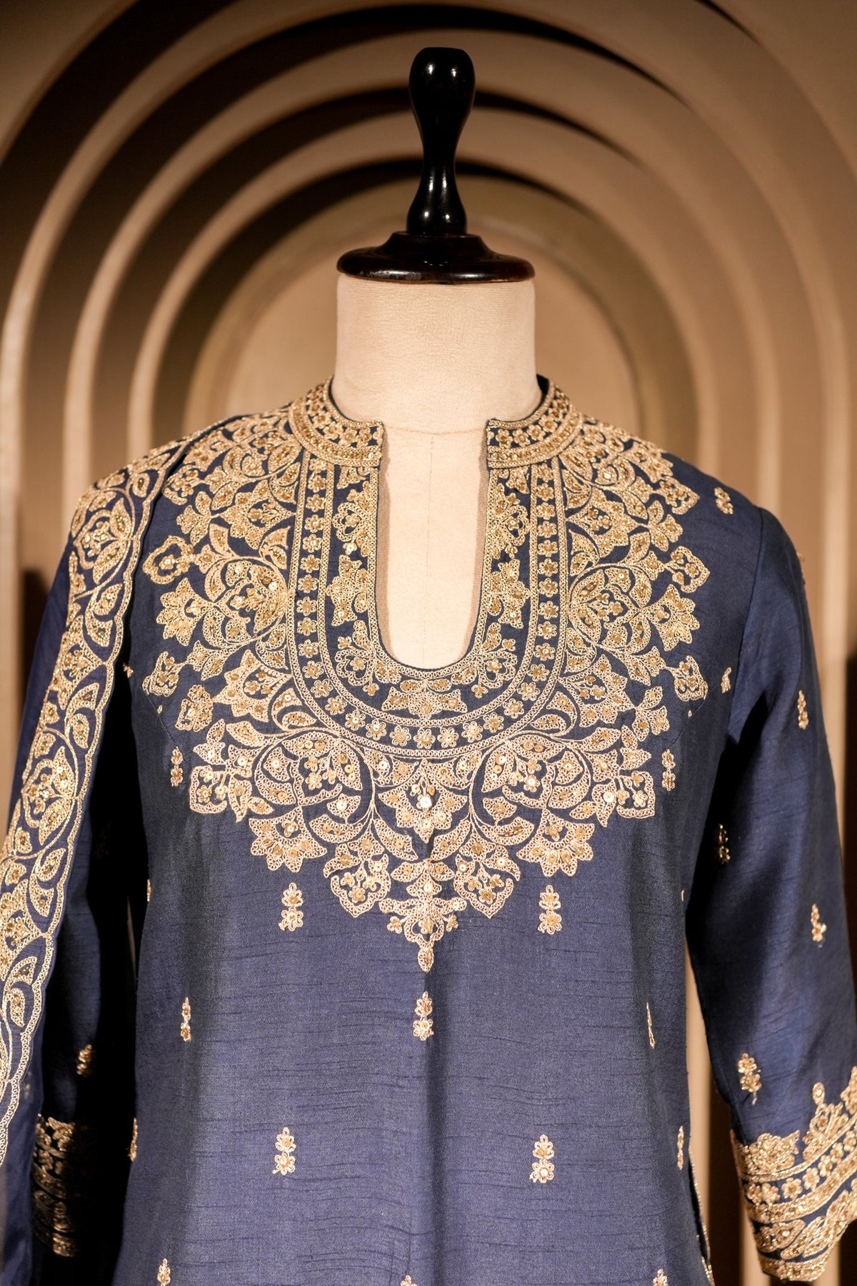 Blue Raw Silk Sequin Embroidered Palazzo Suit - red silk saree embroidered