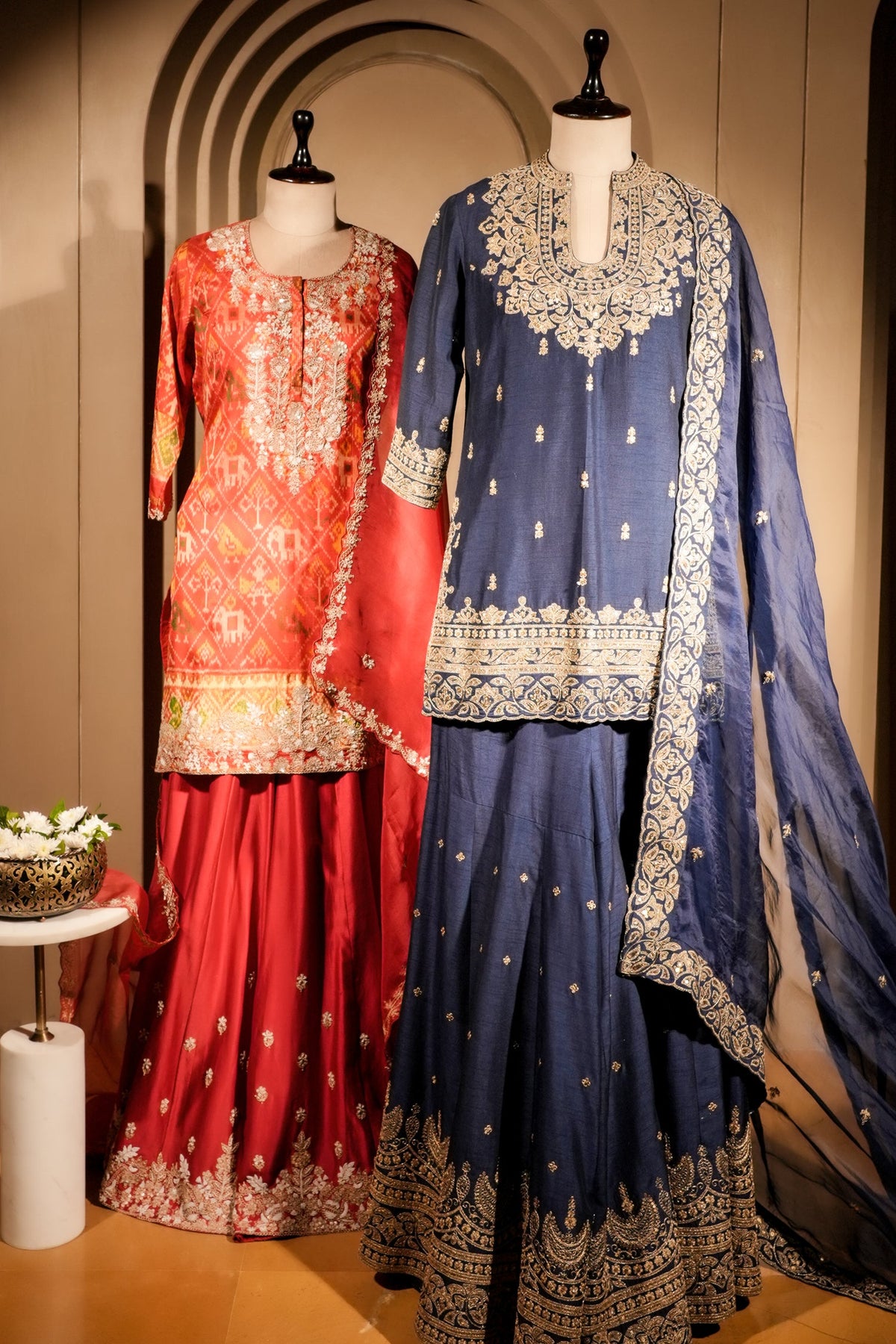 Blue Raw Silk Sequin Embroidered Palazzo Suit - red silk saree embroidered