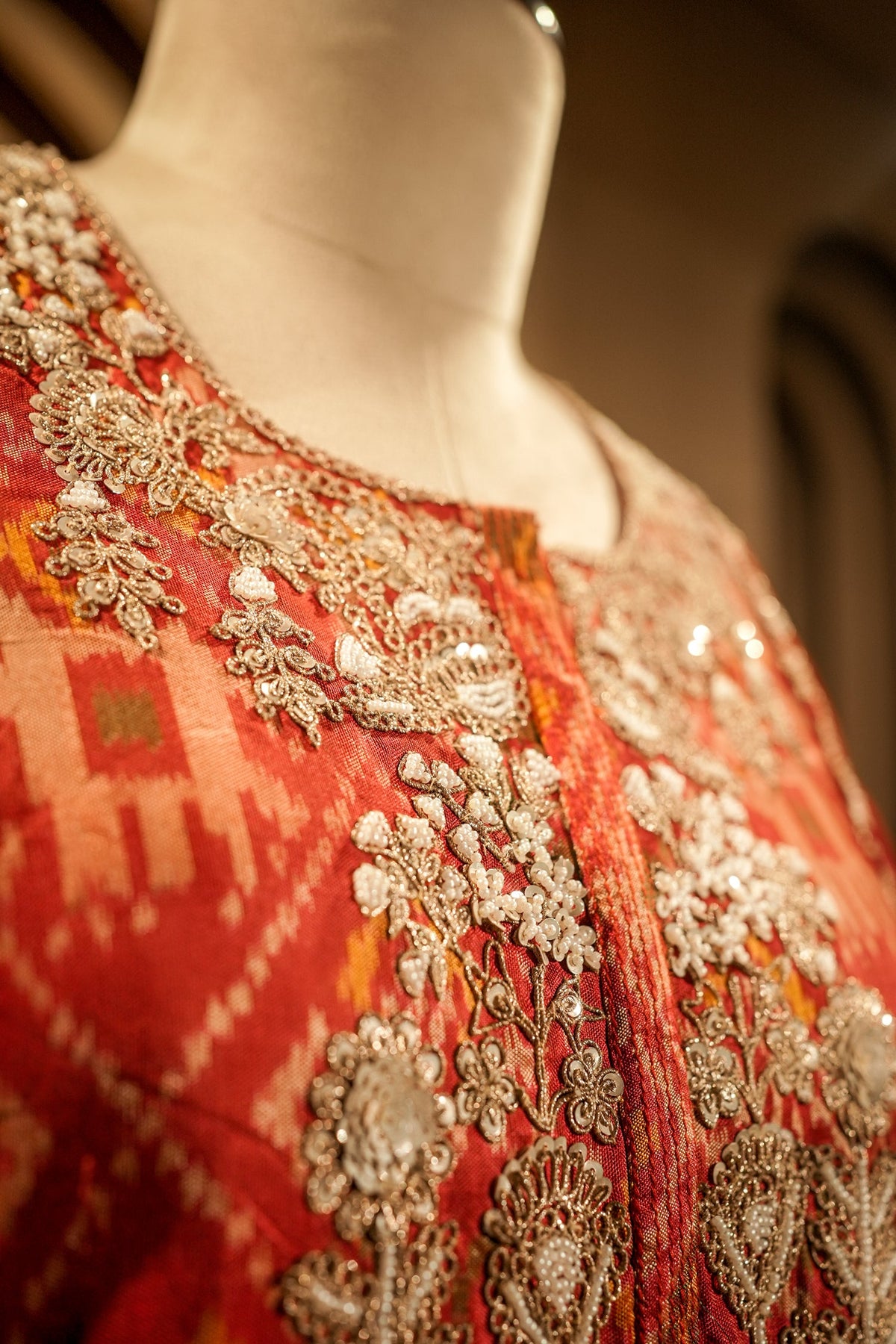 Red Silk Patola Printed Palazzo Suit with Sequin and Beads Work - red silk saree patola