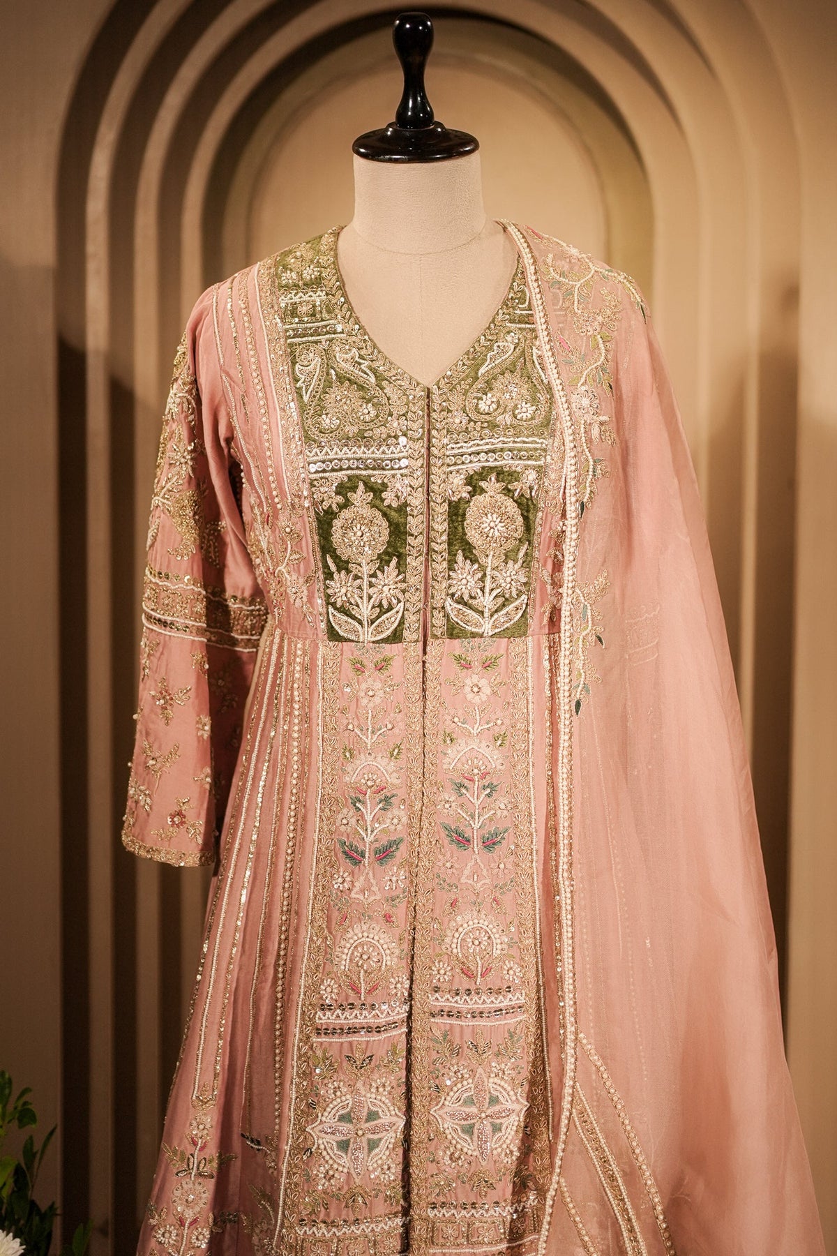 Light Pink Silk Designer Zardosi and Beads Worked Palazzo Suit - pink silk saree
