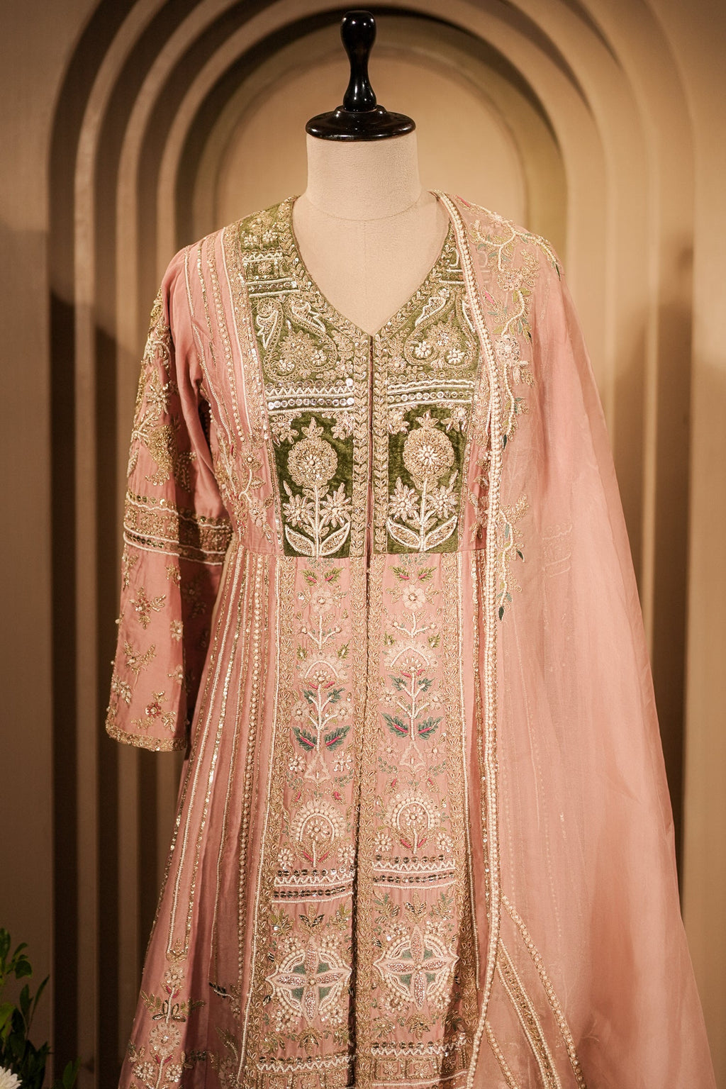 Light Pink Silk Designer Zardosi and Beads Worked Palazzo Suit - pink silk saree