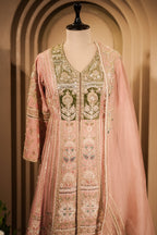 Light Pink Silk Designer Zardosi and Beads Worked Palazzo Suit - pink silk saree