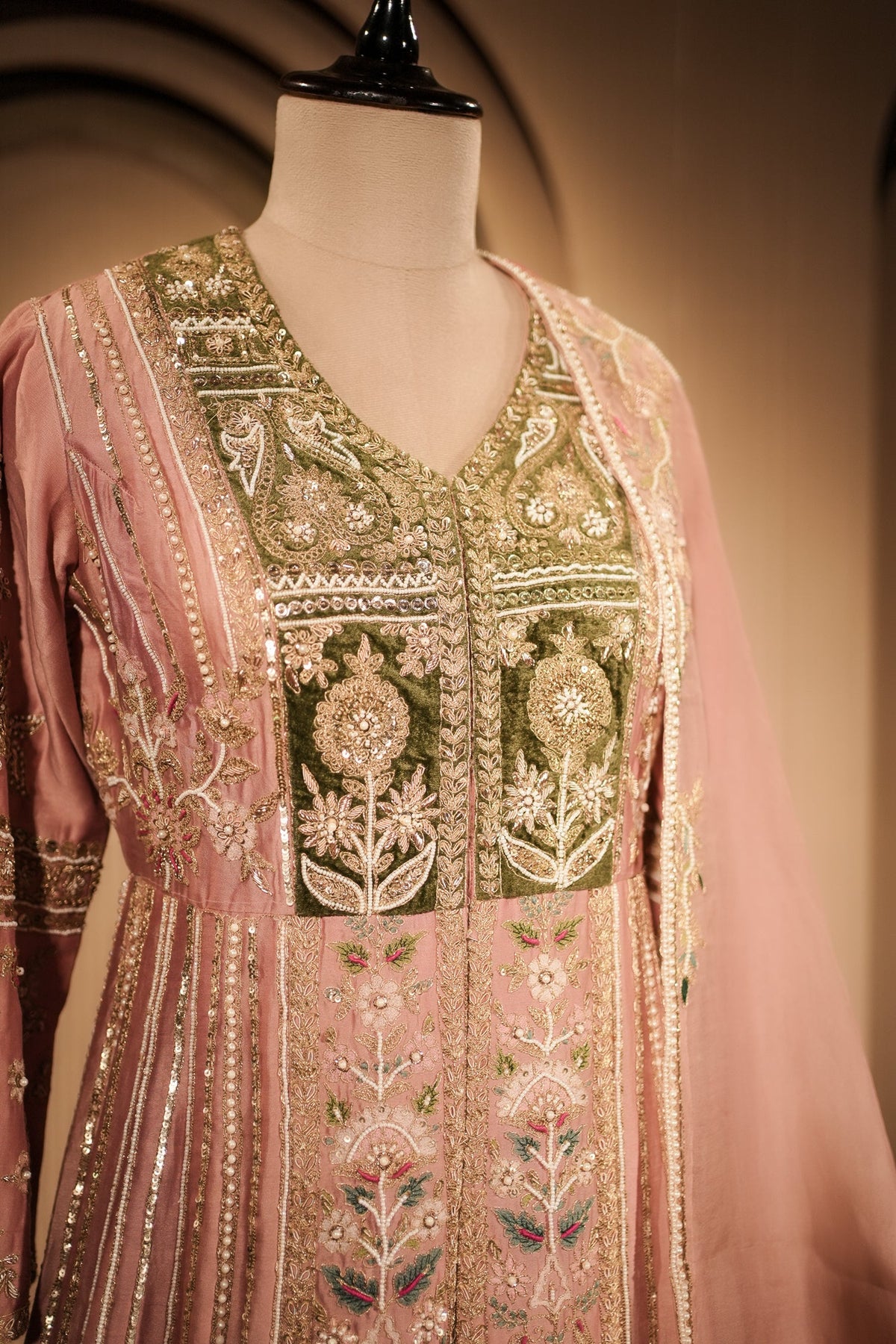 Light Pink Silk Designer Zardosi and Beads Worked Palazzo Suit - pink silk saree