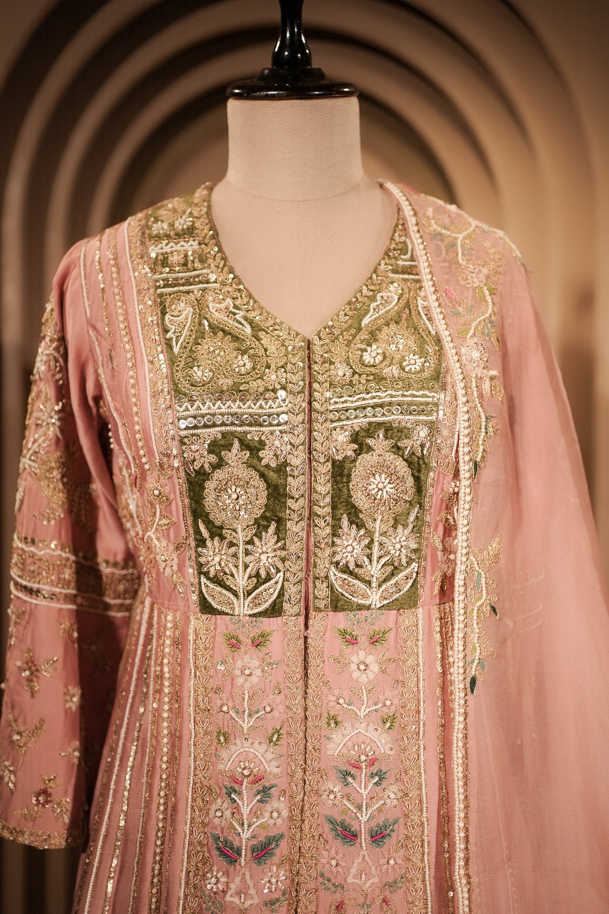 Light Pink Silk Designer Zardosi and Beads Worked Palazzo Suit - pink silk saree