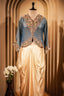 Blue Tissue Silk Embroidered Crop Top and Draped Skirt - red silk saree embroidered