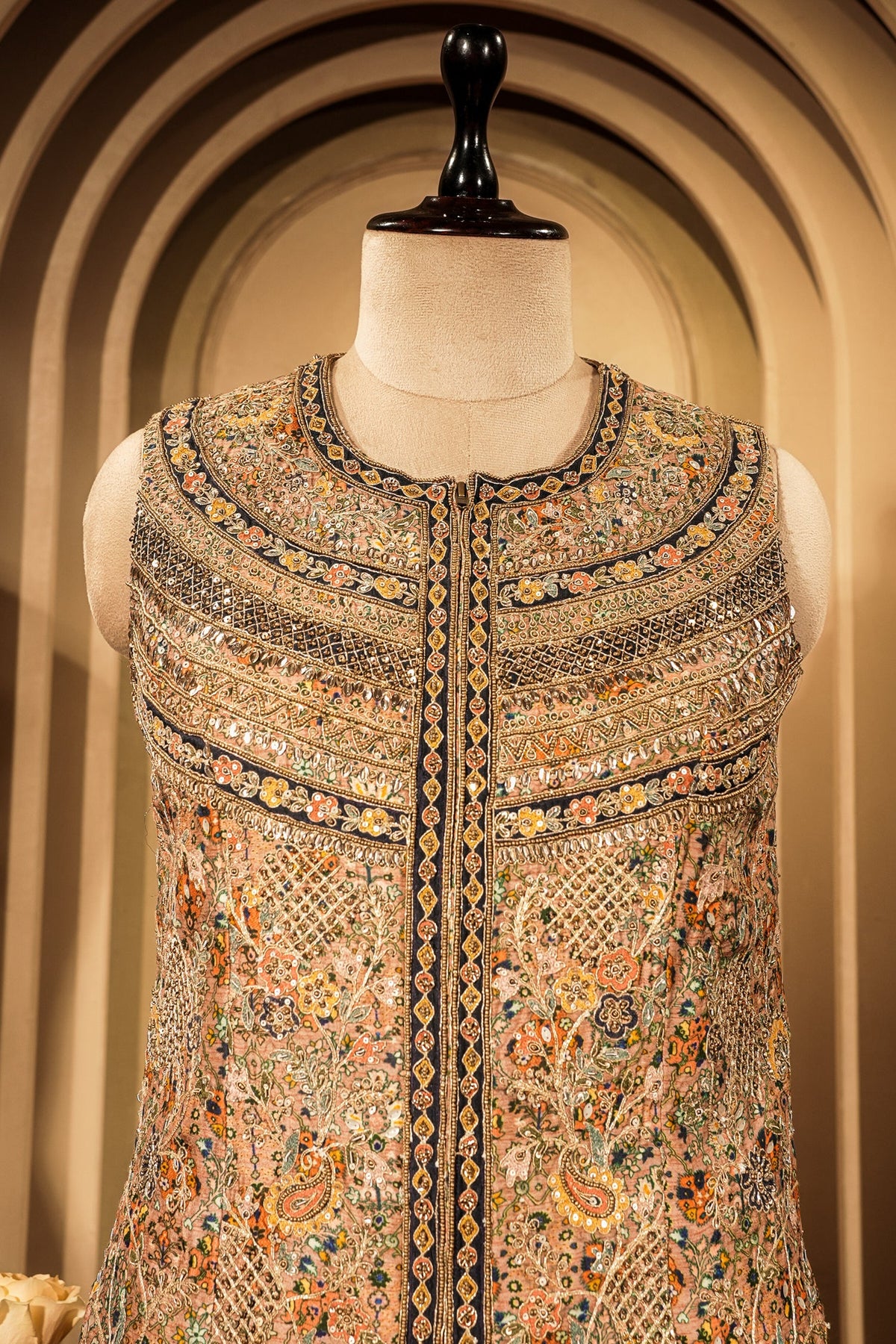 Peach Silk Printed Co-Ord Set Sequins Embroidery - peach silk saree embroidery