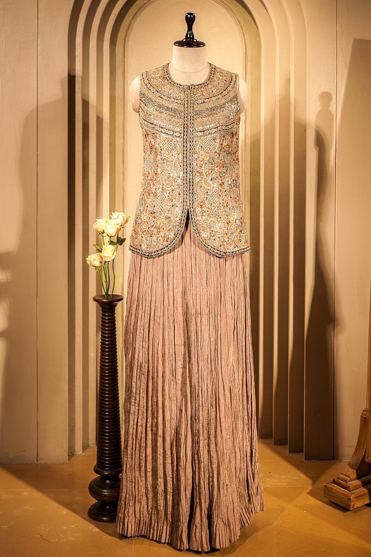 Peach Silk Printed Co-Ord Set Sequins Embroidery - peach silk saree embroidery