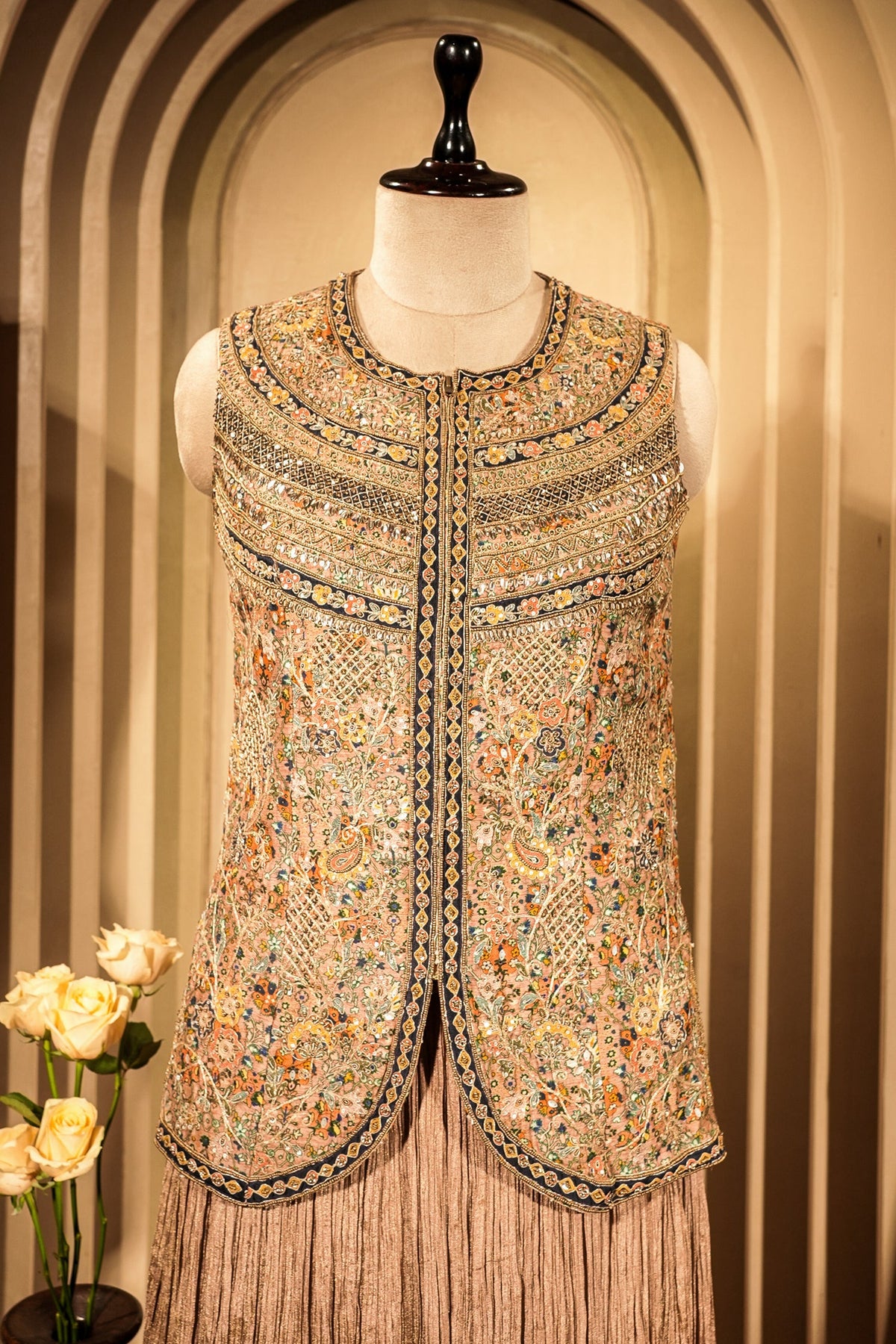 Peach Silk Printed Co-Ord Set Sequins Embroidery - peach silk saree embroidery
