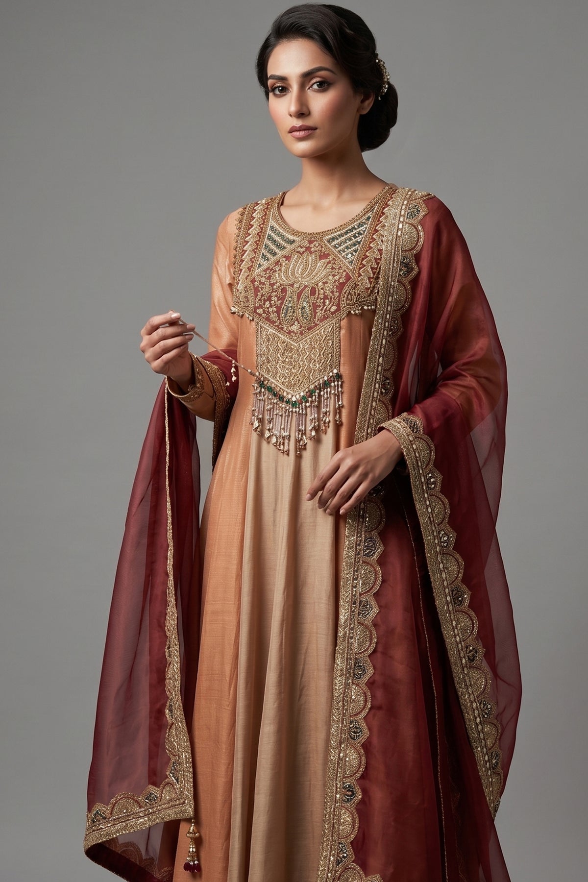 Golden Tissue Silk Zardosi and Sequin Worked Anarkali Suit - gold silk saree