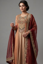 Golden Tissue Silk Zardosi and Sequin Worked Anarkali Suit - gold silk saree