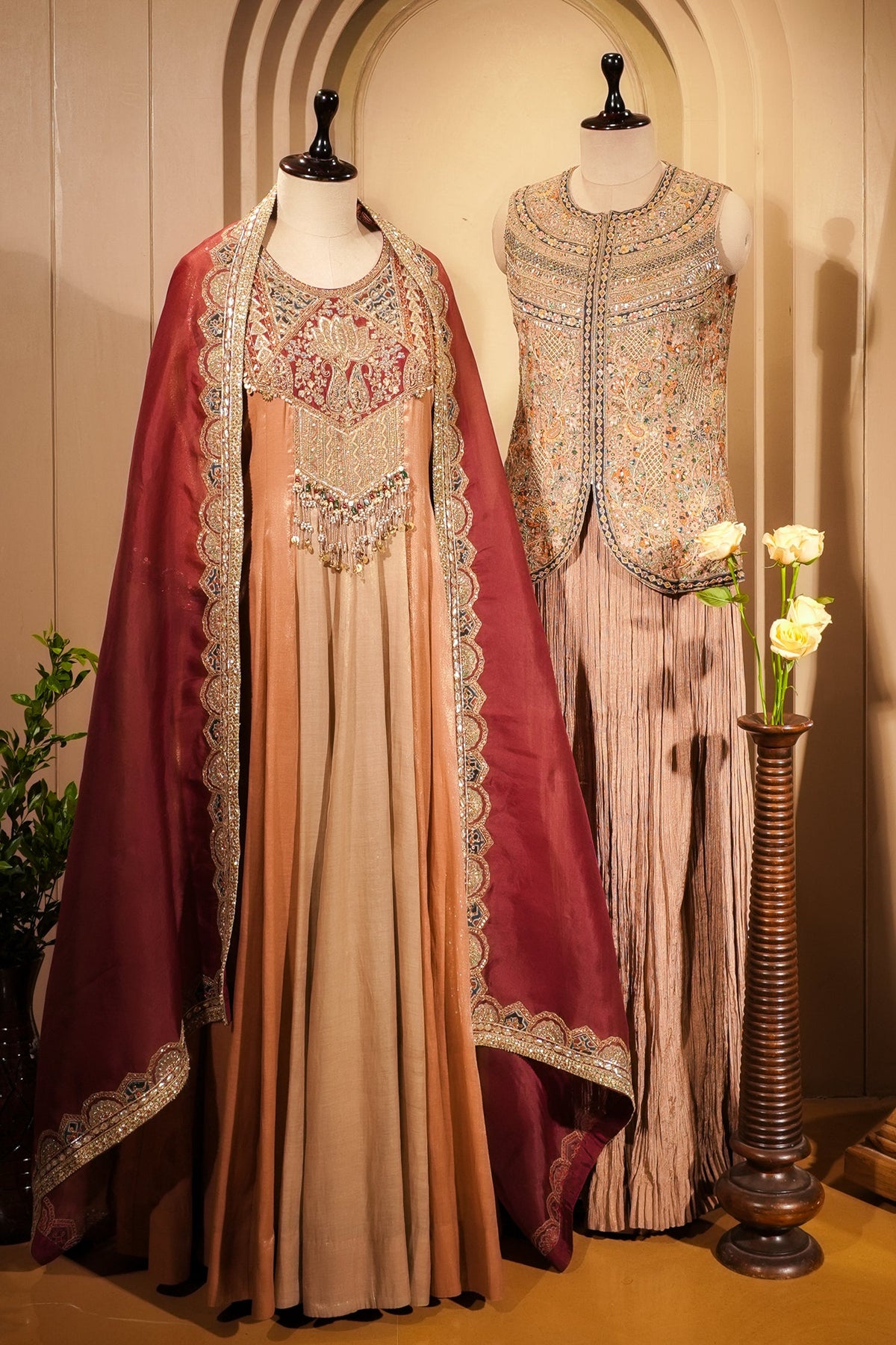 Golden Tissue Silk Zardosi and Sequin Worked Anarkali Suit - gold silk saree