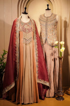 Golden Tissue Silk Zardosi and Sequin Worked Anarkali Suit - gold silk saree