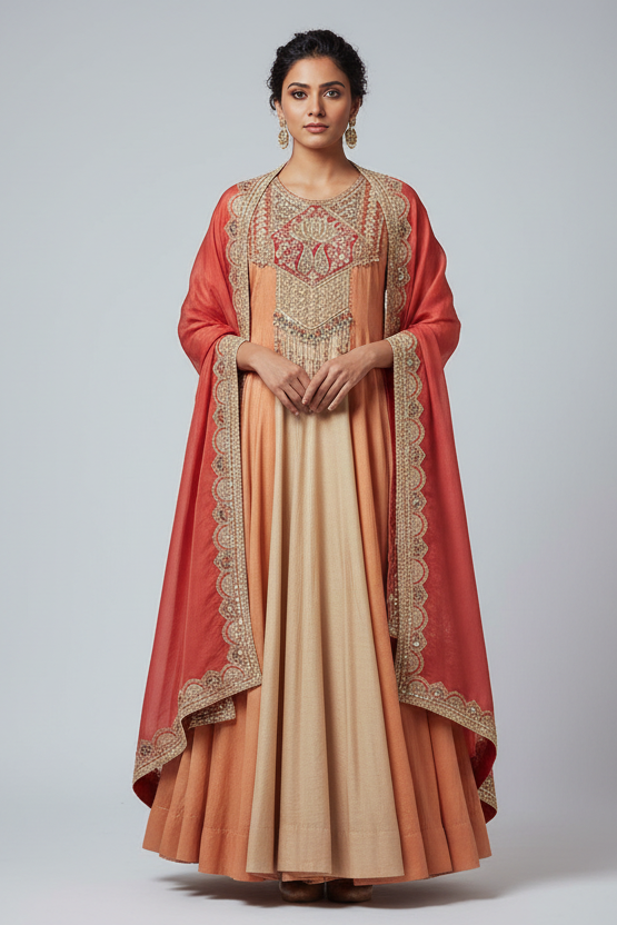 Golden Tissue Silk Zardosi and Sequin Worked Anarkali Suit - gold silk saree