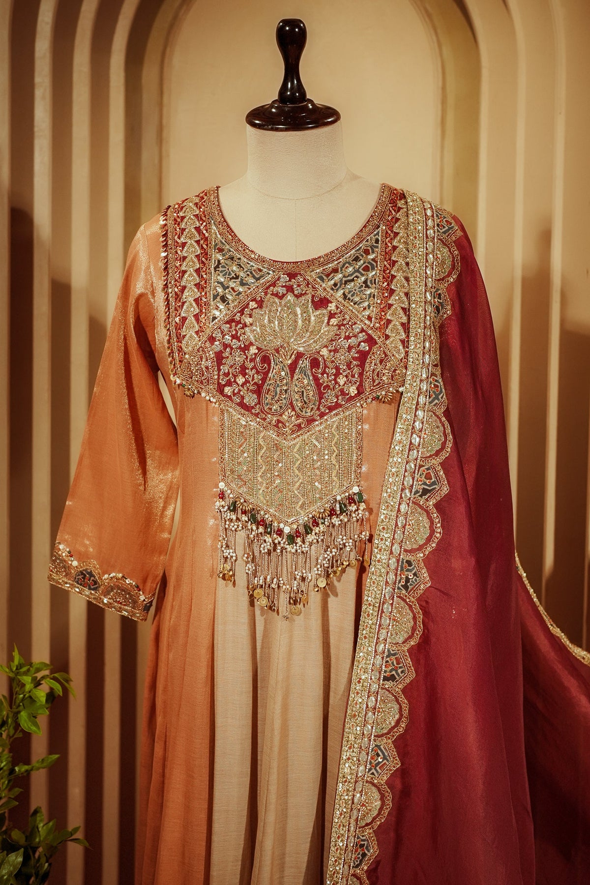Golden Tissue Silk Zardosi and Sequin Worked Anarkali Suit - gold silk saree