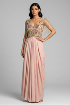 Pink Improted Sequin Cutdana Worked Fusion Gown - pink saree