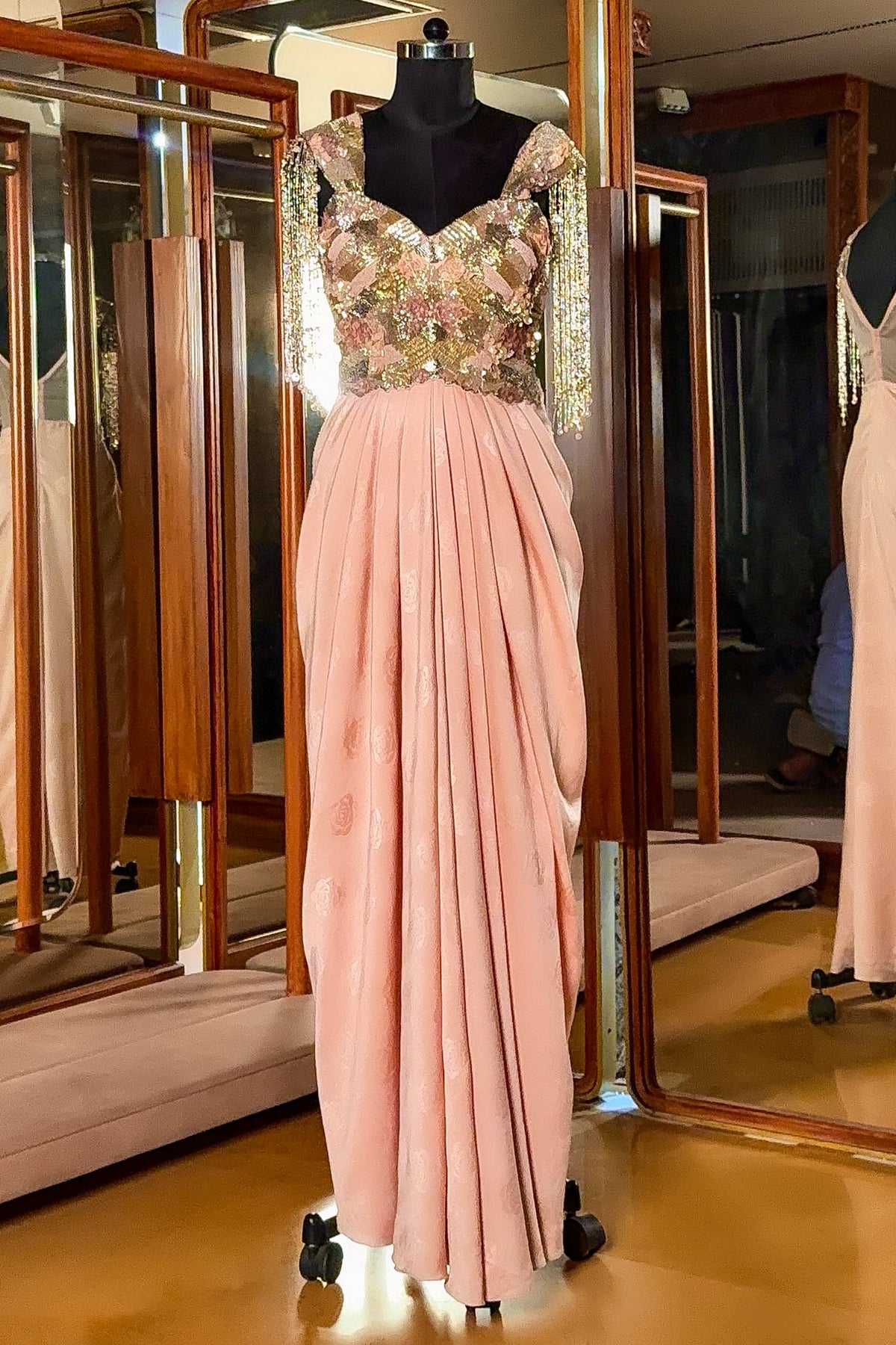 Pink Improted Sequin Cutdana Worked Fusion Gown