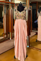 Pink Improted Sequin Cutdana Worked Fusion Gown - pink saree