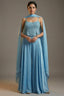 Blue Chinon Sequinned Peplum Style Crop Top Palazzo Set - blue saree