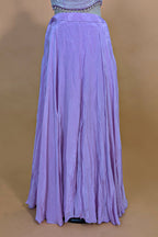 Lilac Crepe Silk Beaded and Sequin Worked Crop Top Palazzo Set - silk saree