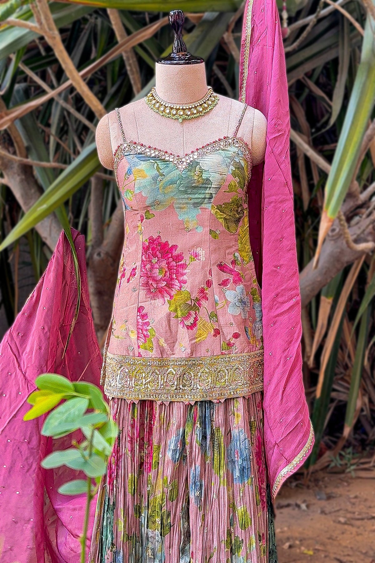 Multi Colored Tissue Silk Floral Printed Palazzo Suit - red silk saree