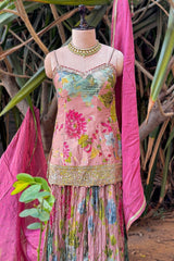 Multi Colored Tissue Silk Floral Printed Palazzo Suit
