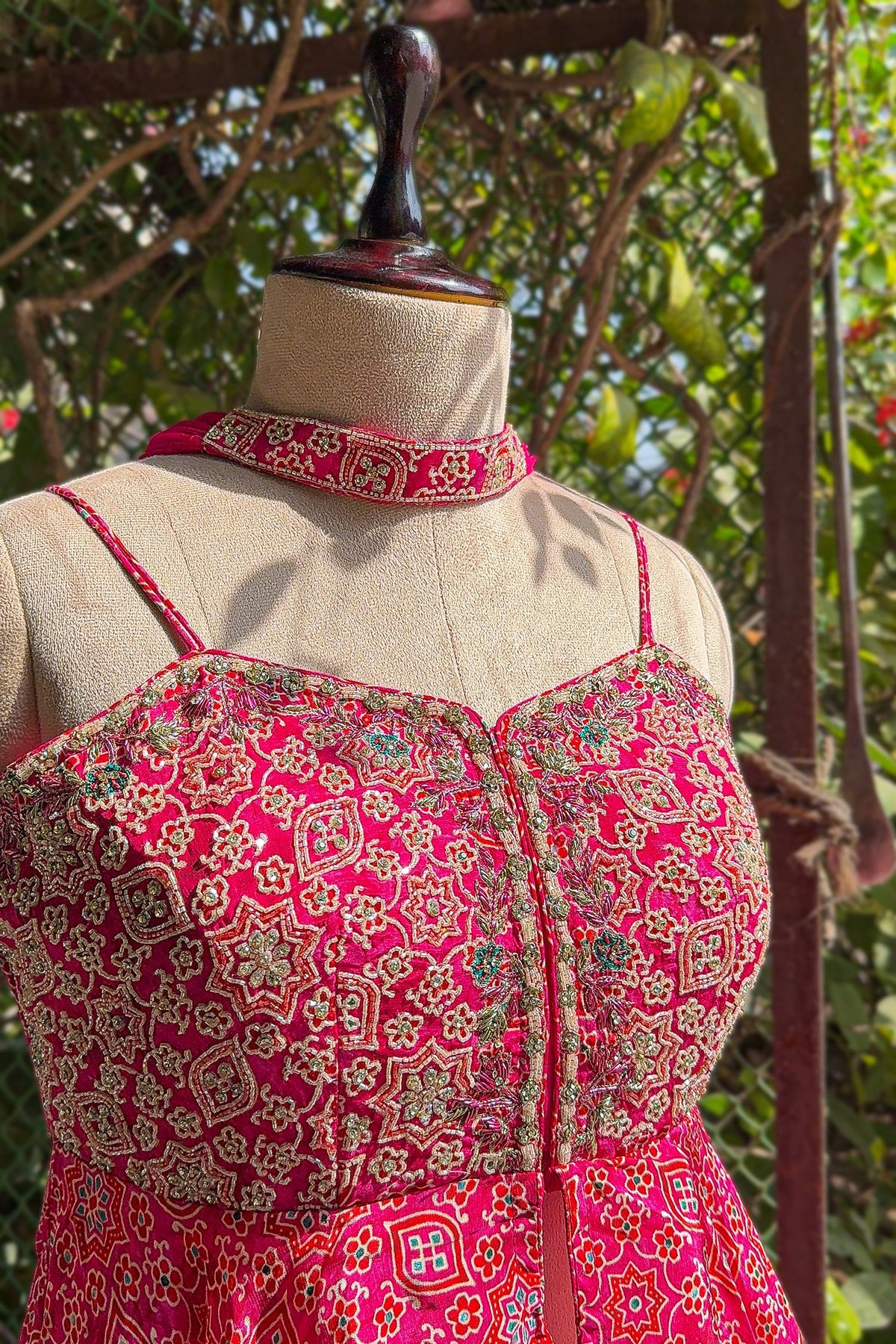 Pink Crepe Satin Silk Printed Slit Cut Sharara Suit with Cutdana Bodice - pink silk saree