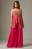 Pink Crepe Satin Silk Printed Slit Cut Sharara Suit with Cutdana Bodice - pink silk saree