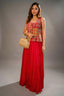 Fuschia Pink Silk Embroidered Top and Palazzo Set - Front View