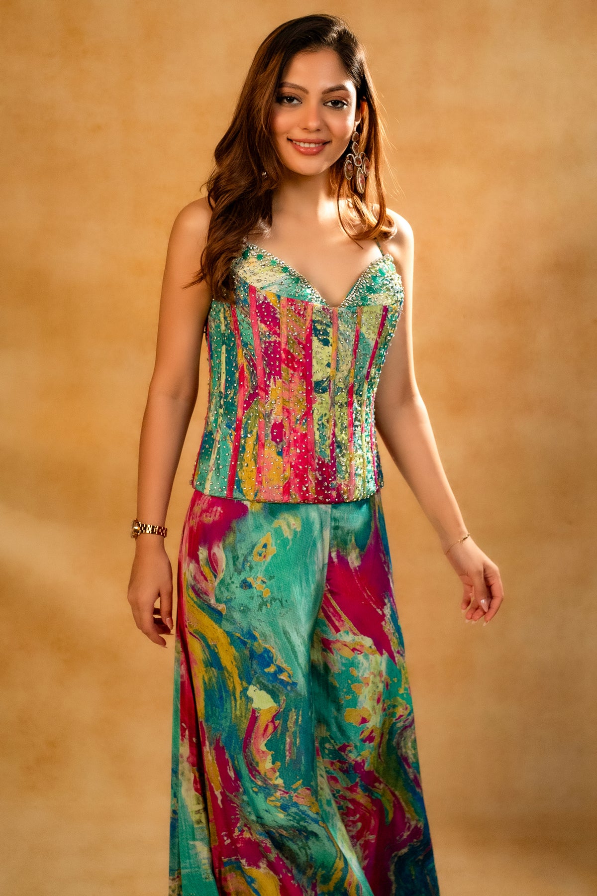 Multi Colored Printed Co-Ord Set - red saree