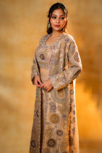 Champagne Beige Sequinned and Beaded Crop Top Palazzo Set with Long Jacket - beige saree