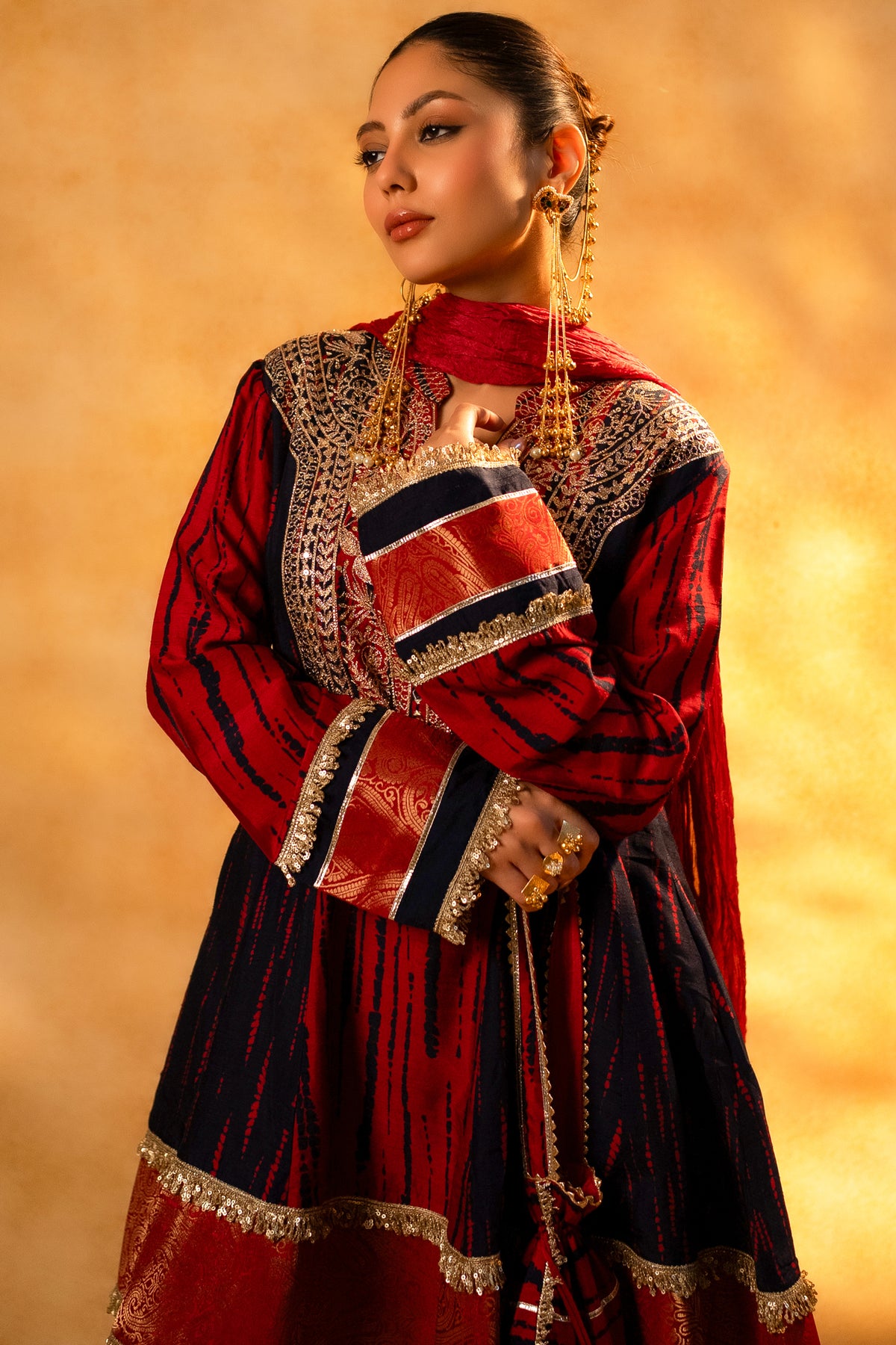 Maroon and Dark Navy Blue Raw Silk Choga Style Suit - maroon silk saree
