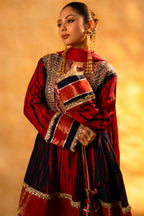 Maroon and Dark Navy Blue Raw Silk Choga Style Suit - maroon silk saree