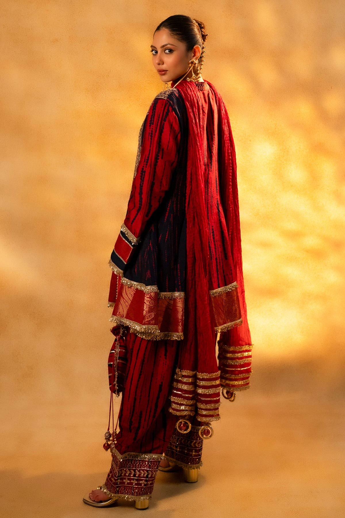 Maroon and Dark Navy Blue Raw Silk Choga Style Suit - maroon silk saree