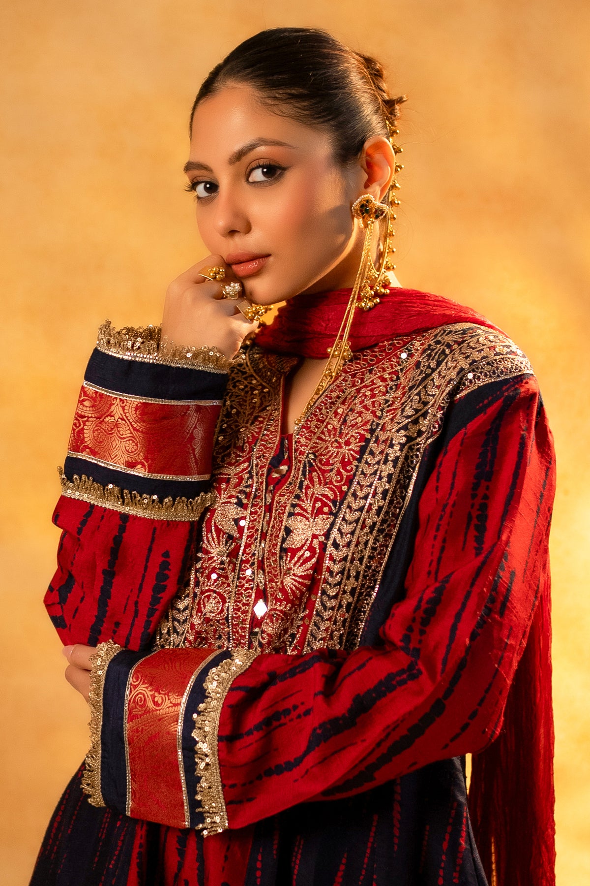 Maroon and Dark Navy Blue Raw Silk Choga Style Suit - maroon silk saree