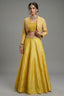 Yellow Organza Crop Top Skirt Set with Beaded Bolero Jacket - yellow organza saree