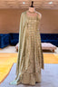 Light Pista Green Chinon Tissue Woven Anarkali Palazzo Suit - green saree