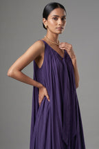 Close-up of the premium fabric blend on the Indigo Purple Cotton Silk Solid Co-Ord Set