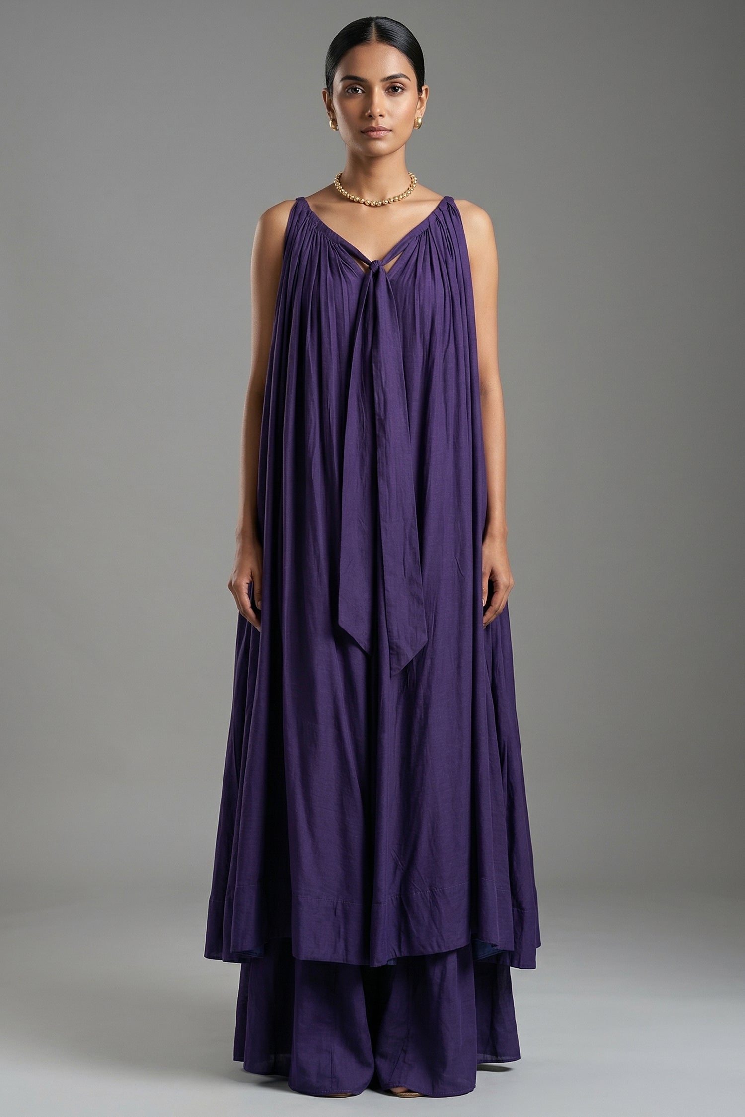 Indigo Purple Cotton Silk Solid Co-Ord Set - Front View