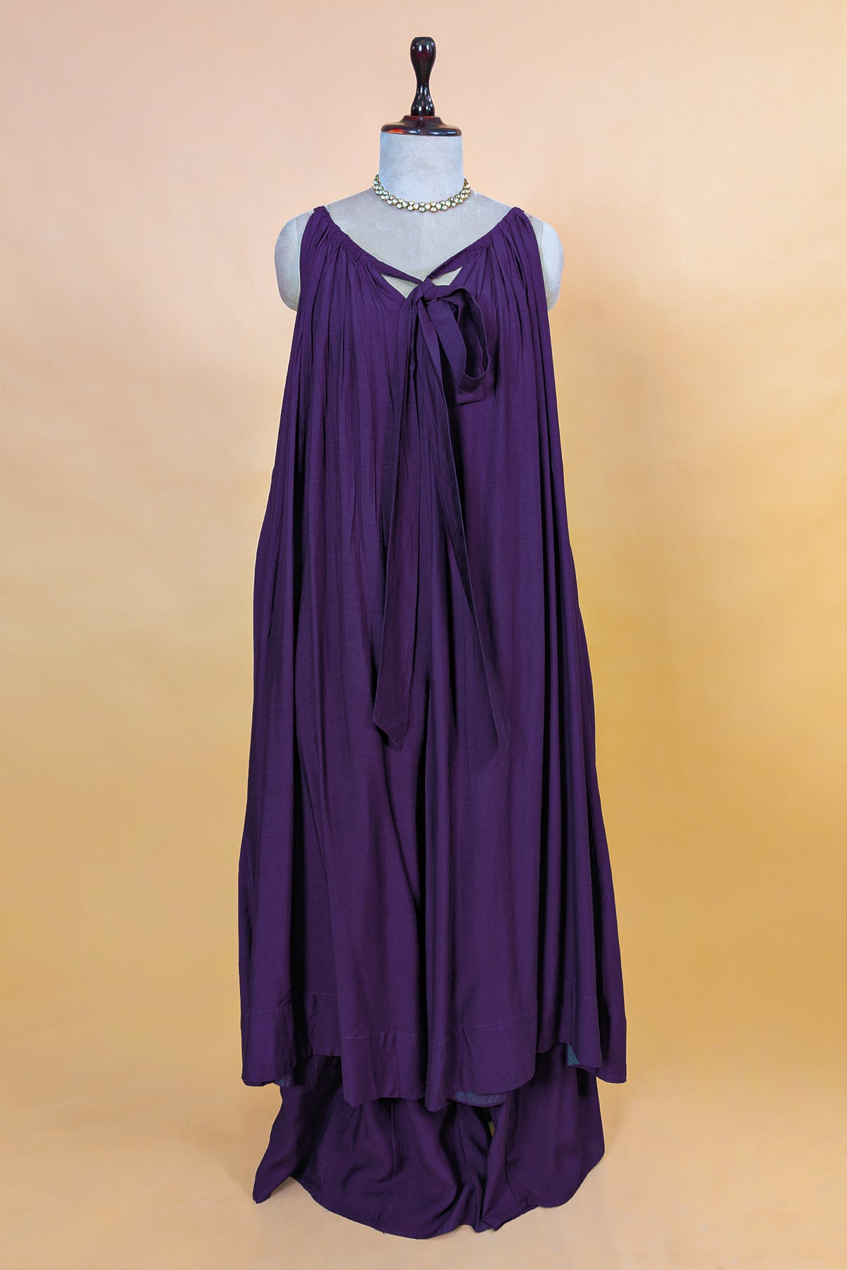 Indigo Purple Cotton Silk Solid Co-Ord Set featuring a tailored tunic-style top