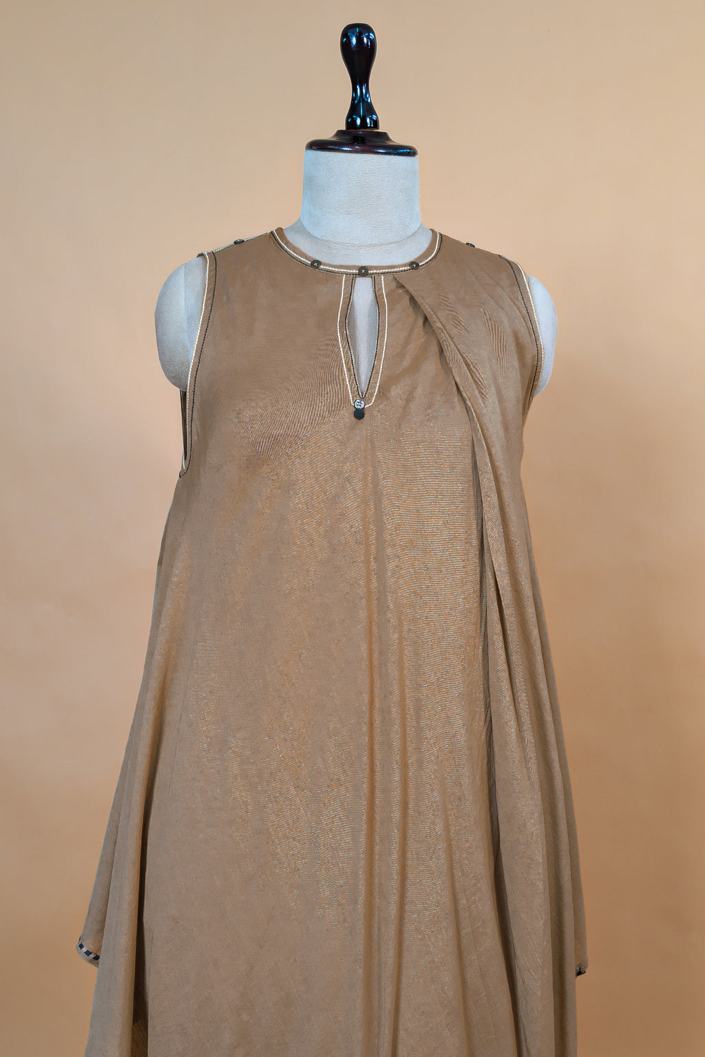 Beige Cotton Silk Solid Co-Ord Set styled with minimal accessories