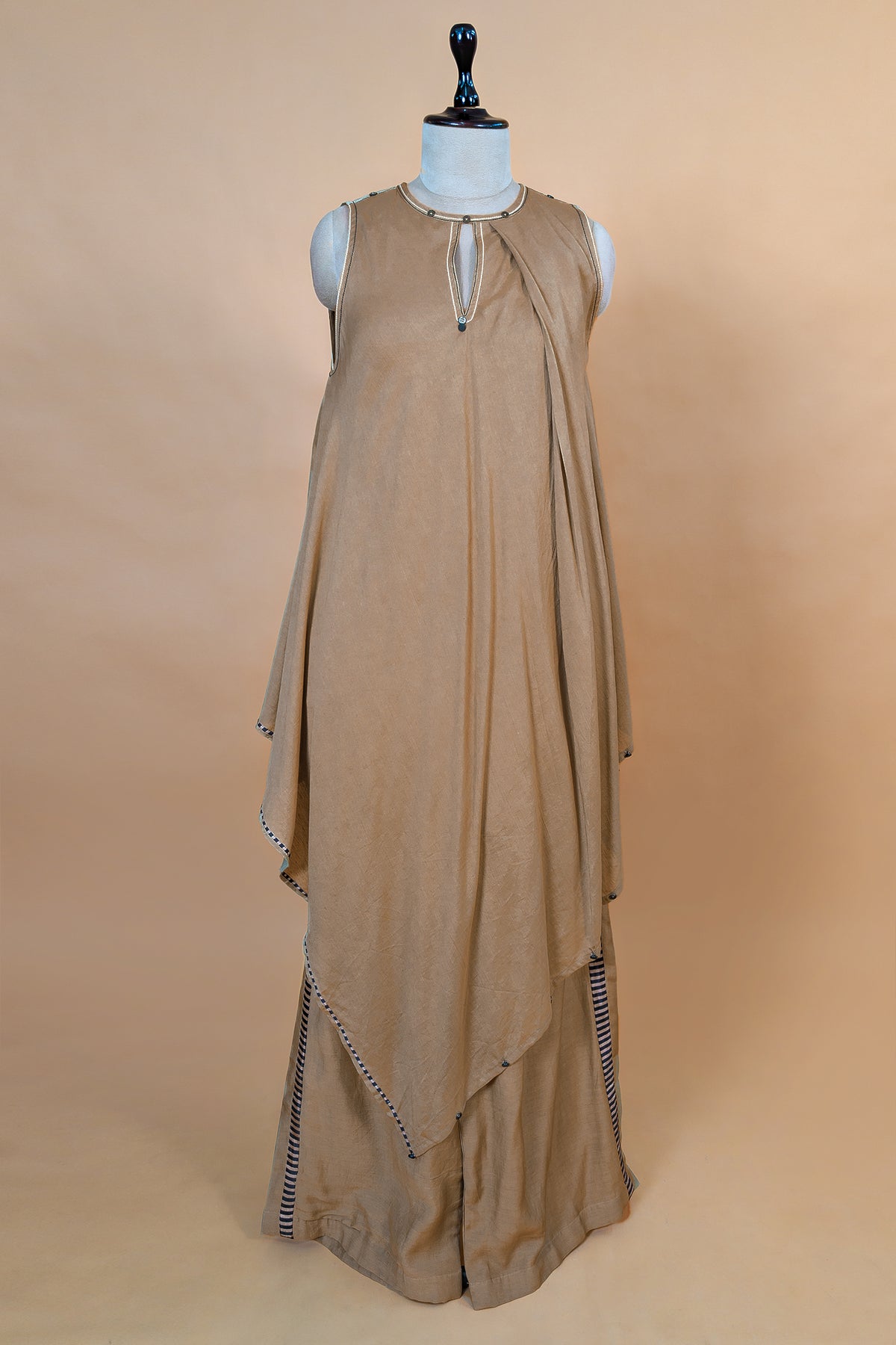 Designer Beige Cotton Silk Solid Co-Ord Set for business meetings and brunches