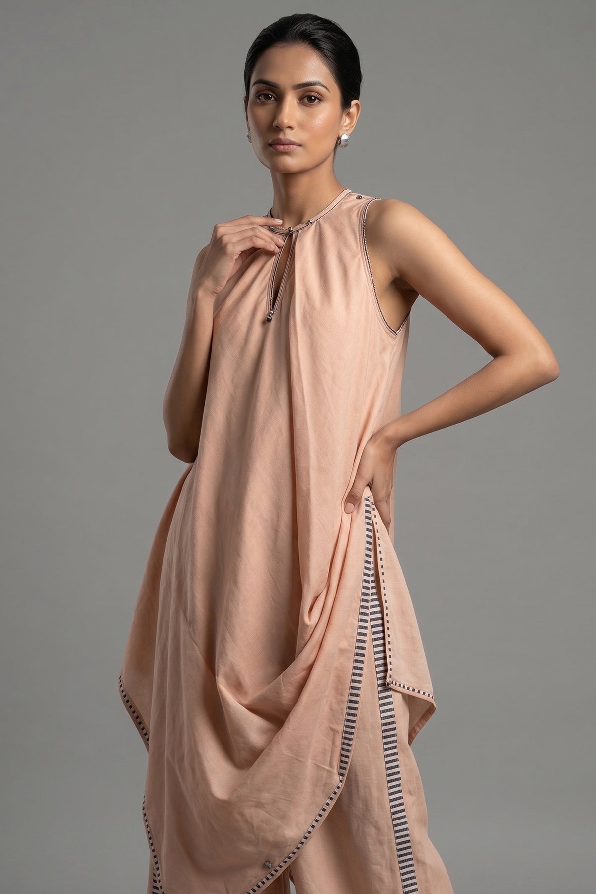 Close-up of the premium fabric on the Rose Pink Cotton Silk Solid Co-Ord Set