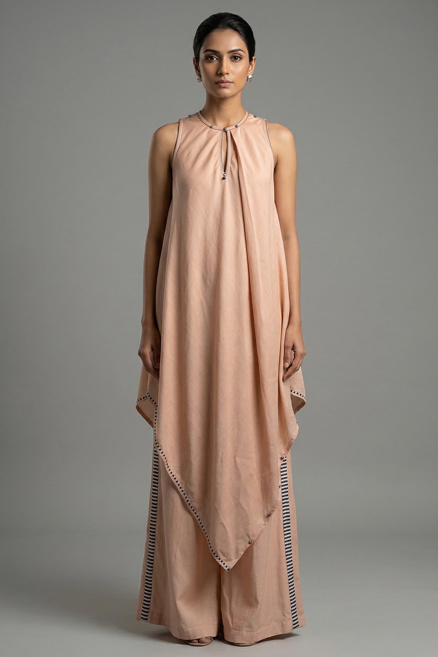 Rose Pink Cotton Silk Solid Co-Ord Set - Front View
