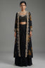 Black Chinon Chiffon Floral Printed Cape Set - Front View